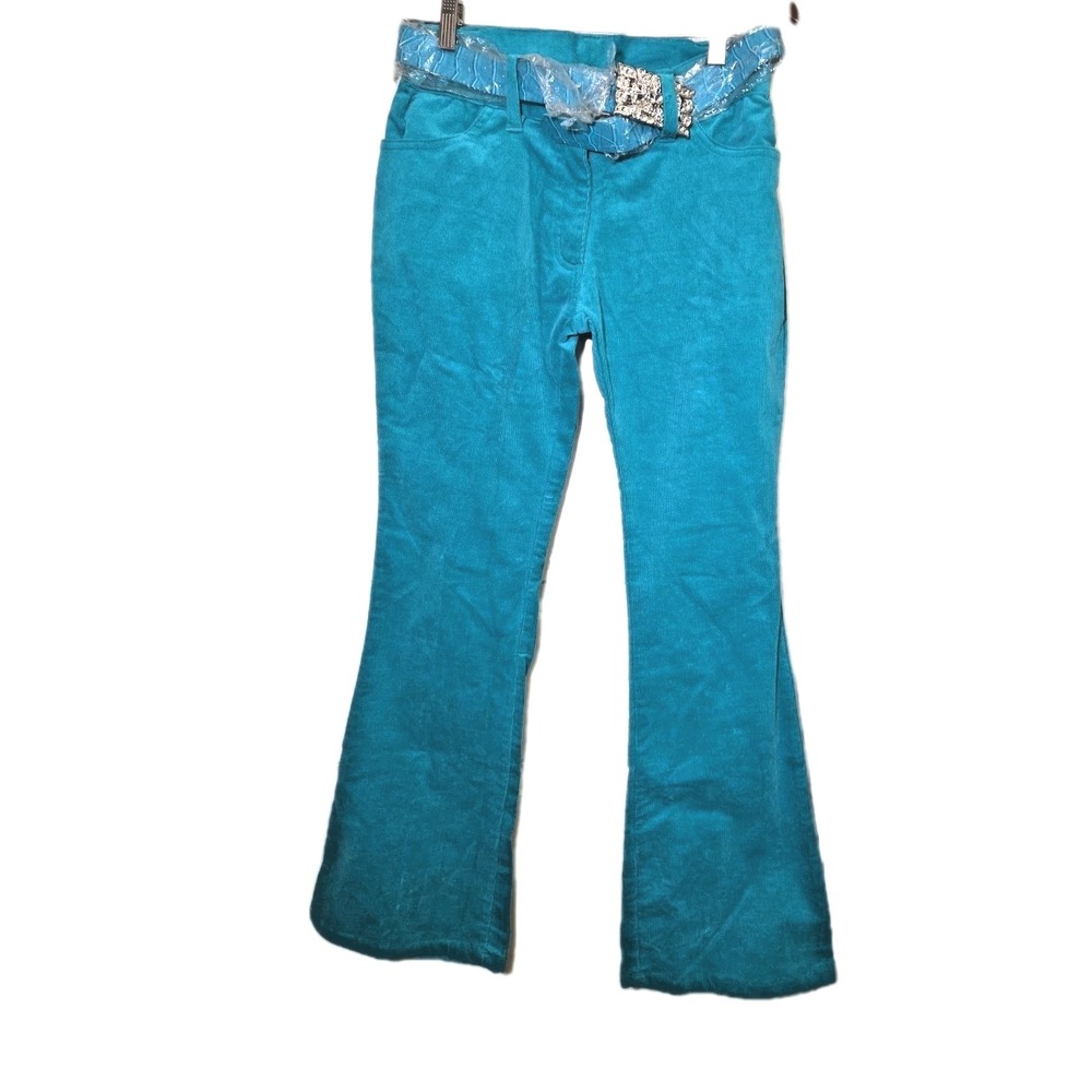 Vtg 1990s NEW Flare Corduroy Jeans‎ Pants Teal Blue Stretch Erica Brooke Size 8